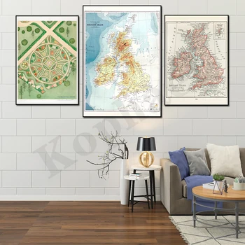 Абстрактная винтажная карта Британских островов. План архитектора, акварельный пейзаж, садовый пейзаж. Постер Atlas Wall Art