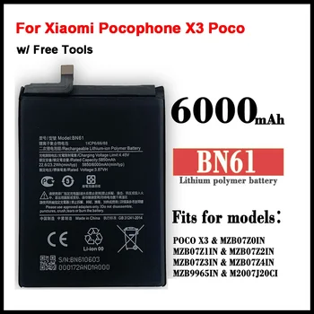   Аккумулятор BN61 6000 мАч для Xiaomi Pocophone X3 Poco X3 Bateria Запасные батареи для мобильного телефона Бесплатные инструменты