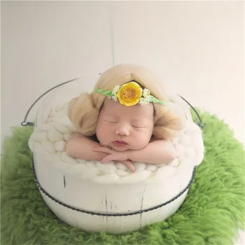 Винтажная войлочная шляпка Эльфа, комплект из капора и повязки на голову с цветочным узором для девочки, прекрасная шерстяная шапочка, завязки для новорожденных, реквизит для фотосъемки.
