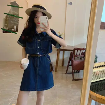 Новое Корейское модное короткое платье из синего денима для женщин, джинсовая одежда для девочек, уличная одежда, Летняя Весенняя повседневная одежда