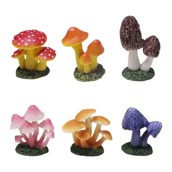 Статуэтка Гриба из смолы 6шт Фигурки грибов Для домашнего декора Маленькая красочная модель гриба Сказочный сад Фигурки грибов Сад